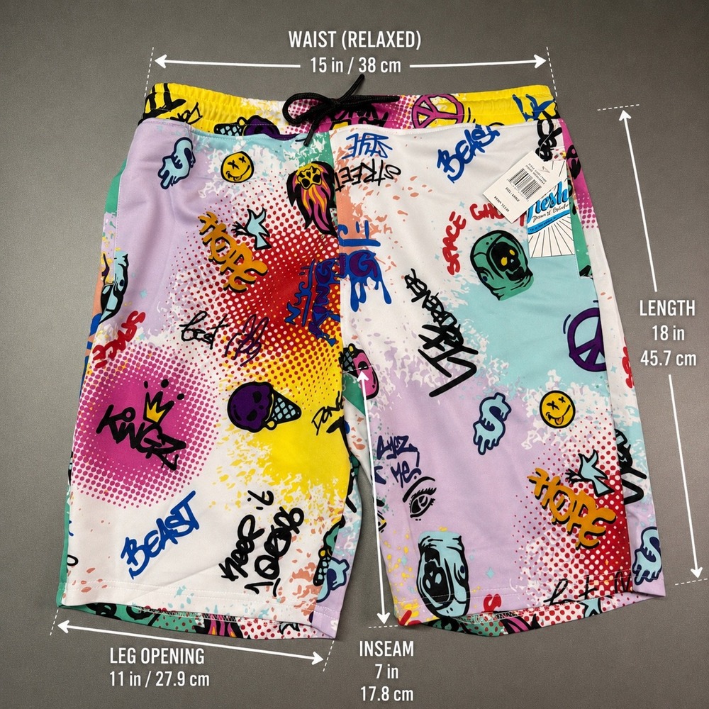 Fresh Prints Of Bel-Air Drill Clothing Co Men's Large Graffiti Emoji Shorts NWT - Picture 4 of 7